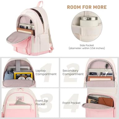 WINDARS School Backpack for Teen Girls, Cute College Backpacks for Women Students Aesthetic Bookbag Large 15.6 Inch Laptop Bag Middle School Travel Back Pack (Pink Beige) - Image 2