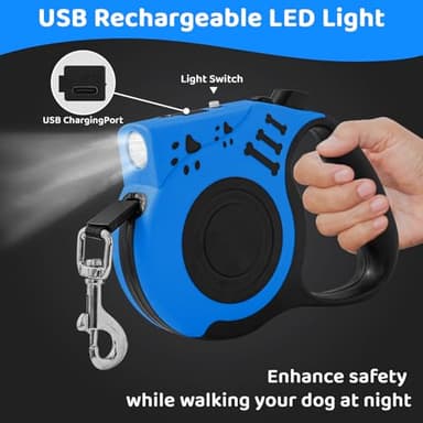 COSOWO Retractable Dog Leash with USB Rechargeable Flashlight for Night Walks, 16FT Automatic Telescopic Tractor Dog Leash for Small and Medium Dogs, Blue - Image 3