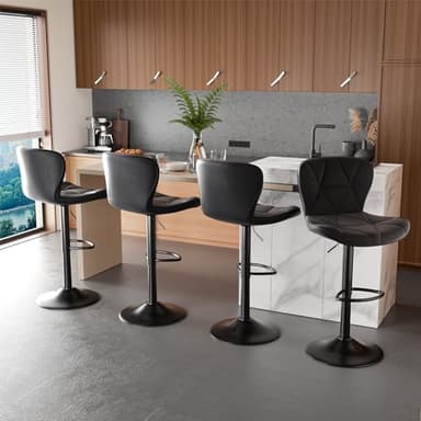 Nalupatio Modern Bar Stools Set of 2, Adjustable Faux Leather Upholstered Swivel Bar Stools, Counter Height Bar Chairs with Back for Kitchen Island, Black - Image 7