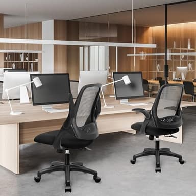 NEO CHAIR Office Desk Computer Gaming Ergonomic Chair with Lumbar Back Support Adjustable Height Swivel Wheels Flip-up Arms Mesh Chair for Home or Office (Black) - Image 7