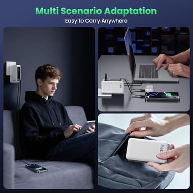 120W USB C Charger Block with 2 Built-in Retractable Cables,4-in-1 GaN IV Foldable Plug Wall Charger Fast Charging Station,PD 65W Laptop Adapter for MacBook/iPad,iPhone 16/15/14,Android (White) - Image 7