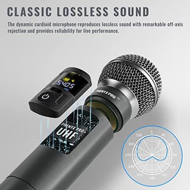 Phenyx Pro Wireless Microphone System, Metal Wireless Mic Set, Handheld Cordless Dynamic Microphones for Singing, Karaoke, Church, 2x30 UHF Tunable Frequencies,200 ft Range (PTU-52-2H) - Image 4