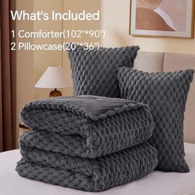 BEDELITE Fluffy King Size Comforter Set - Grey Fleece Soft Comforter for King Size Bed, Luxury Warm Bedding Set for Winter, Fuzzy Bed Set 3 Pieces (1 Comforter, 2 Pillowcases) - Image 4