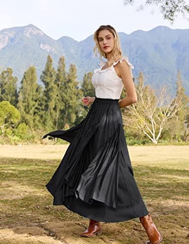 Scarlet Darkness Long Skirts for Women Renaissance Costume Pirate Maxi Skirt Plus Size with Pockets Black XL - Image 9