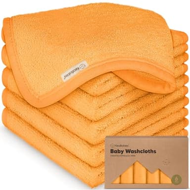 6-Pack Soft Baby Washcloths, Viscose from Bamboo - Kids, Newborn Bath Towels, Infant Shower, Toddler Reusable Face Towel, Gentle on Skin, Face Wash Cloths for Babies, 10x10 (Carrot) - Image 1