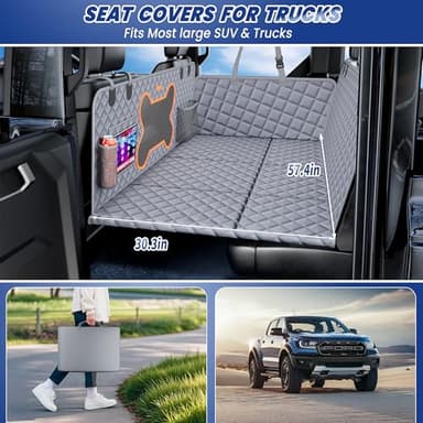 Dog Seat Cover for Full Size F150/RAM1500/Silverado, Crush-Proof Hard Bottom Pet Car Seat Extender for Large Dogs, 400lbs Capacity, Waterproof & Non-Slip Back Seat Protector for Crew Cab Trucks-Grey - Image 6