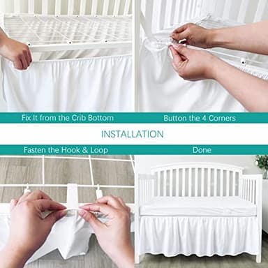 Crib Bed Skirt 28” x 52” with 14” Drop Pleated Dust Ruffle for Baby Boys Girls Elastic Adjustable Fit Toddler Bedskirt Easy On/Off Soft Nursery Standard Crib Bedding Skirts Solid White Crib Skirt - Image 3