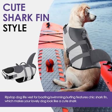Bess Bridal Dog Life Jacket - Shark Life Vest for Swimming Boating - Reflective Lifejacket Swimsuit for Small Medium Large Dogs - High Buoyancy Lifesaver Preserver with Rescue Handle, Grey Shark XL - Image 3