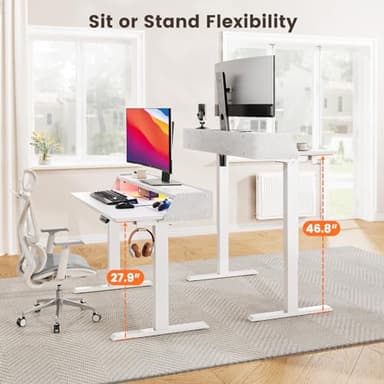 ErGear Standing Desk with LED Strip, 55″ x 28″ Electric Height Adjustable RGB Gaming Table with Shelf, Sit Stand Desk with Dual Cable Holes, C-Clamp Mount Compatible, 4 Preset Heights, White - Image 4