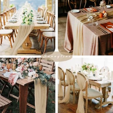 Sand 12 Pieces 35 x 120 Inches Long Cheesecloth Table Runner Gauze Fabric 10Ft Boho Table Runner Rustic Sheer Runner for Wedding Baby Bridal Shower Birthday Holiday Party Table Arbor Decor (Sand) - Image 6