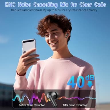 Wireless Earbuds,2025 Bluetooth 5.3 Headphones In Ear with 4 HD microphone, 56H Playtime, HIFI Stereo In Ear Earphones, IPX7 Waterproof Bluetooth Earbuds, LED Display, USB-C, Sport/Work/Leisure/Black - Image 4