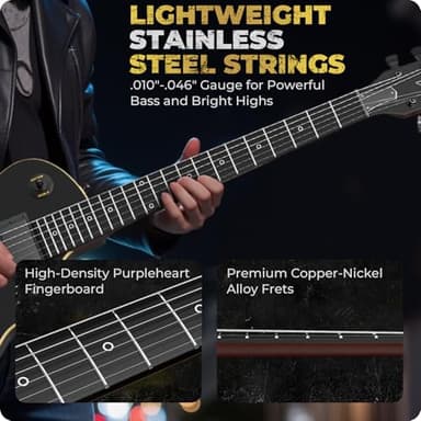 Fesley 39" LP Electric Guitar Kit: Full Size Solid Body Electric Guitars for Beginners with Humbucker Pickups, Poplar Body, Mahogany Neck,22 Frets,6 String Guitar with Gig Bag,Cable,FLP350,Matte,Black - Image 6