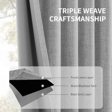 CUCRAF Linen 100% Blackout Curtains 96 Inch Length 2 Panels Set, Back Tab and Rod Pocket Curtain for Living Room Bedroom, Room Darkening Window Drapes Thermal Insulated, (52x96 inch, Light Grey - Image 7