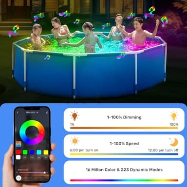 merloly LED Pool Lights,18W Smart RGB Dimmable Underwater Pool Light with APP Control &Timer, IP68 Waterproof 12V Nicheless Underwater Lights for Aboveground Inground Pools 32Ft Cord - Image 6