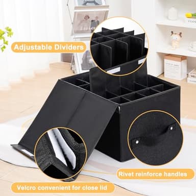 FBBABB 16 Pairs Shoe Storage Box, Foldable Shoe Storage Containers Baskets Boxes Bins Adjustable Dividers for Shoes, Sandal, Sneakers and High Heeled, Stackable and Foldable (Black) - Image 2