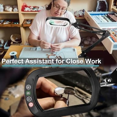 IVMAIE 10X Rectangle Magnifying Glass with Light, 5 Color Modes Stepless Dimmable Magnifier with Stand, LED Lighted Clamp Desk Lamp with Swing Arm, Hands Free for Reading Painting Crafts Close Work - Image 5