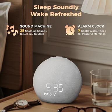 Sound Machine Alarm Clock for Bedroom: Dimmable Clock with Bluetooth Speaker - White Noise Machine for Baby Adults Kids Sleeping - Frost White - Image 2
