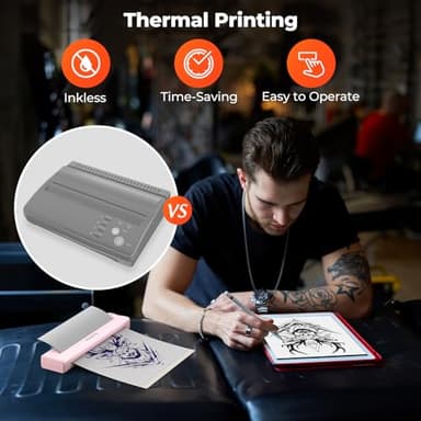 MUNBYN Tattoo Stencil Printer ITP05, Wireless Thermal Tattoo Printer with 20 Transfer Papers, Compatible with Android and iOS Phone/Tablet & PC, Tattoo Printer for Tattoo Artists & Beginners(Pink) - Image 6