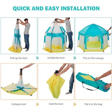 Bend River Baby Playpen with Canopy, Portable Baby Beach Tent, Toddler Play Yard Indoor and Outdoor, Foldable Mosquito Net for Infant - Green - Image 5
