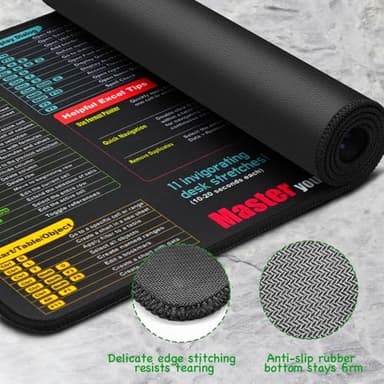 Waterproof Excel Cheat Sheet Desk Pad, Updated Shortcuts Mouse Pad(31.5"x11.8") | Keyboard Shortcut & XL Gaming Desk Mat for Office Computer | Non-Slip Stitched Edges | Employee Appreciation Gifts - Image 8