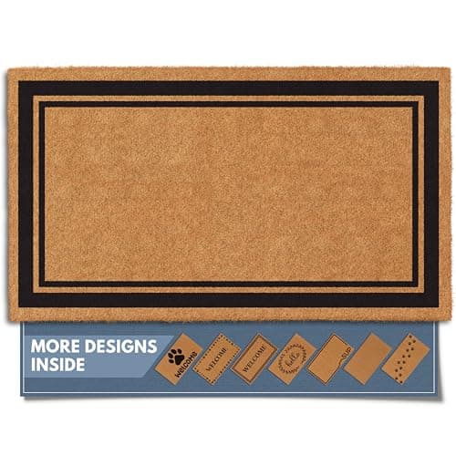 Barnyard Designs Natural Coco Coir Heavy Duty Backing Doormat - Large Cute Non-Slip Front Door Welcome Mat for Outside Entrance or Porch Entry, Brown (17x30, Border) - Image 1