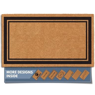 Barnyard Designs Natural Coco Coir Heavy Duty Backing Doormat - Large Cute Non-Slip Front Door Welcome Mat for Outside Entrance or Porch Entry, Brown (17x30, Border) - Image 1