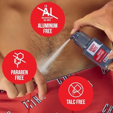 HAPPY NUTS Comfort Powder Spray: Anti Chafing & Mens Deodorant, Aluminum-Free, Sweat and Odor Control for Jock Itch, Groin and Men's Private Parts - Image 5