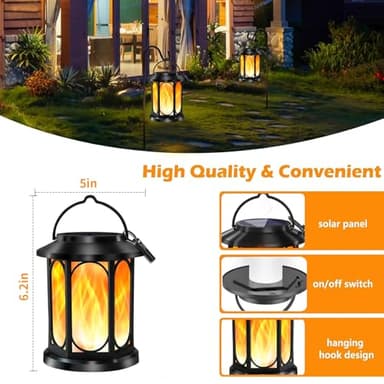 Solar Outdoor Lanterns Light Flickering Flame, Waterproof Outdoor Lanterns for Halloween Patio Garden Yard Deck Pathway, 4 Pack - Image 5