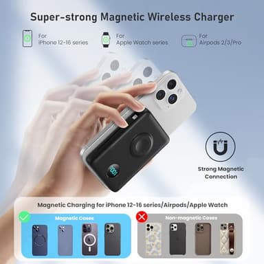 Magnetic Portable Charger for iPhone with Built-in Cables, 6-in-1 10800mAh Power Bank with iWatch Charger & LCD Display,25W PD Fast Charging Battery Pack for Magsafe,iPhone 16/15/14/13/12,Apple Watch - Image 5