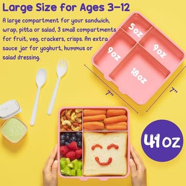 Fimibuke Kids Bento Snack Lunch Box with 4 Compartment, Insulated lunch Bag, Stainless Steel Vacuum Thermos Food Jar, Ice Pack, Utensils Set, Birthday Gift for Age 3-12 Back to School Toddler Girl Boy - Image 2