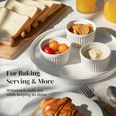 DOWAN Ramekins 4 oz Oven Safe for Creme Brulee Souffle, Porcelain Custard Cups Ramiken for Baking, Small Bowls Dipping Sauce Dish Classic Style, Set of 6, Soft White - Image 6