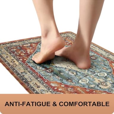 Collive Boho Kitchen Mat 2PCS Cushioned Kitchen Mats for Floor, Anti-Fatigue Mat Waterproof Kitchen Rug Set of 2 Non-Skid Comfort Standing Mat for Kitchen, Office, Sink, Laundry, 17"x30"+17"x47" - Image 2