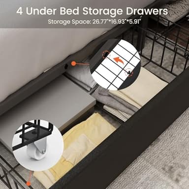 LARMACE Queen Size Platform Bed Frame with 4 Storage Drawers and Tufted Headboard Velvet Upholstered Bed Frame with Heavy Duty Wood Slats, No Box Spring Needed, Easy Assembly, Black - Image 5