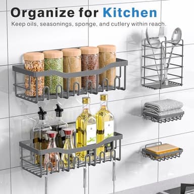EUDELE 5-Pack Rustproof Stainless Steel Shower Caddy – No Drill Adhesive Bathroom Organizer with Large Capacity, Spacious Shower Shelves for Inside Shower, Kitchen & Home Decor Storage-XL Size - Image 6