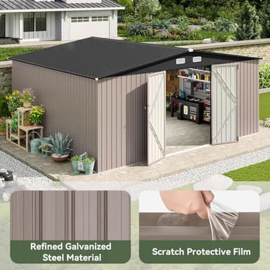 Aoxun 14x12 FT Shed Outdoor Storage Shed 800CUFT, Steel Utility Tool Shed Storage House with Door & Lock, Metal Sheds Outdoor Storage for Garden Patio Lawn Poolside, Brown - Image 6