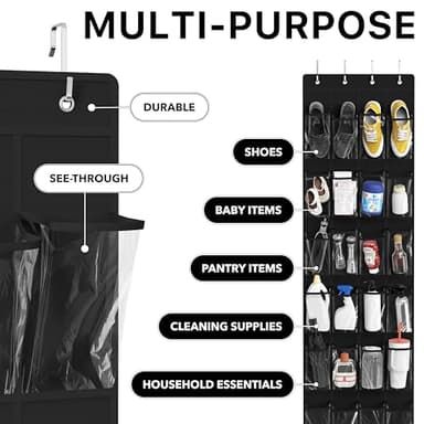 Simple Houseware 24 Pockets - Crystal Clear Over The Door Hanging Shoe Organizer, Black (64'' x 19'') - Image 5