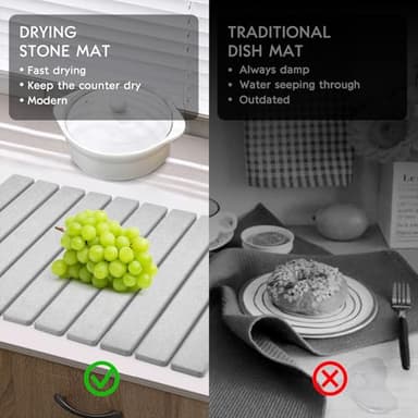 Large Stone Dish Drying Mats for Kitchen Counter, 24"(L)×16"(W) Collapsible Quick Dry Dish Drying Mat, Eco-Friendly Absorbent Diatomaceous Earth Mat for Dishes Bottles Cups, Match Any Countertop - Image 4