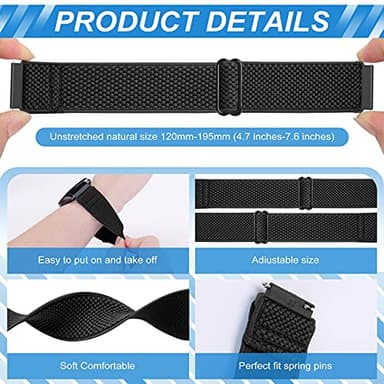 Relting Compatible with 16mm 18mm 19mm 20mm 22mm 24mm Watch Bands Quick Release Replacement Wristband,Adjustable Stretchy Nylon Solo Loop Straps Fabric Braided Sport Elastic Bands for Men Women - Image 2