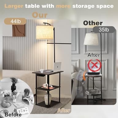 PESRAE Floor Lamp with Table, End Tables with Charging Station(USB & Type-C & AC Port), 3 Color Temperatures 9W LED Bulb, Modern Shelves Side Table for Bedroom, Living Room - Image 6