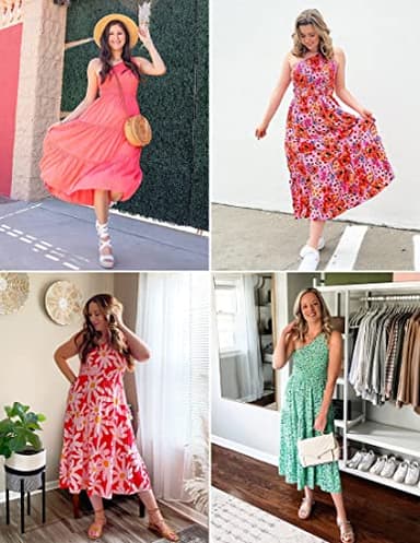 ZESICA Women's 2025 Bohemian Summer Floral Print One Shoulder Sleeveless Smocked Ruffle Tiered Beach Long Midi Dress,GrassGreen,Small - Image 6