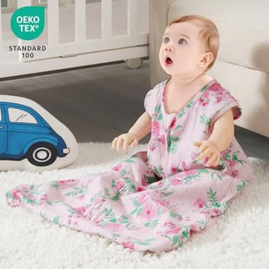 david's kids Muslin Cotton Baby Sleep Sack 0-6 Months, 2 Pack 100% Cotton Sleeping Bag for Summer, TOG 0.5 Baby Wearable Blankets with 2-Way Zipper, Soft Sleep Sacks for Newborn Infant, Floral - Image 2