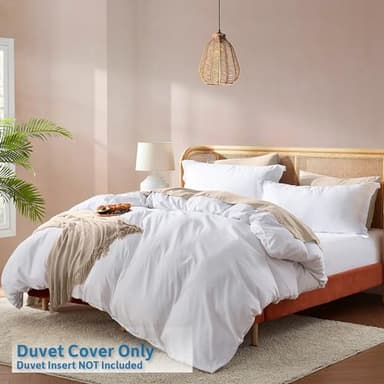 Nestl White Duvet Cover Queen Size - Soft Double Brushed Queen Duvet Cover Set, 3 Piece, with Button Closure, 1 Duvet Cover 90x90 inches and 2 Pillow Shams - Image 2