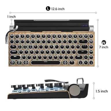 Retro Typewriter Wireless Mechanical Gaming Keyboard, Bluetooth 5.0 Office Computer Vintage Keyboards 83-Key Blue Switches Punk Round Keycap, LED Backlight, Compatible with PC/Laptop/Pad/Phone, Wood - Image 9