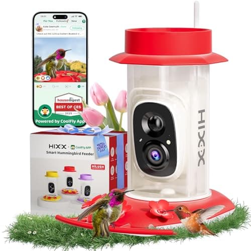 HIXX Smart Hummingbird Feeder with Camera Solar Powered, with Ant Moat & Bee Proof AI Bird Recognition, Easy Clean & Refill, with Coolfly Birdwatching APP, Ideal Gifts for Hummingbird Lover (17.5 oz) - Image 1