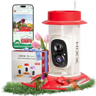 HIXX Smart Hummingbird Feeder with Camera Solar Powered, with Ant Moat & Bee Proof AI Bird Recognition, Easy Clean & Refill, with Coolfly Birdwatching APP, Ideal Gifts for Hummingbird Lover (17.5 oz) - Image 1