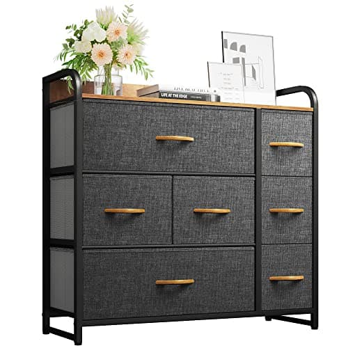 YITAHOME Dresser with 7 Drawers Storage Tower, Organizer Unit for Bedroom, Living Room, Hallway, Closets & Sturdy Steel Frame, Wooden Top & Easy Pull Fabric Bins, Grey - Image 1