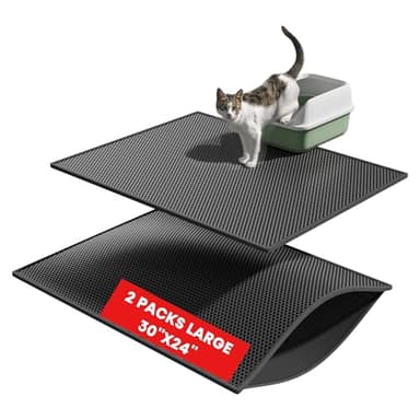 Pieviev 2 Packs Cat Litter Mat Double Layer Waterproof Urine Proof Trapping Mat (30''X24'', Black) - Image 1