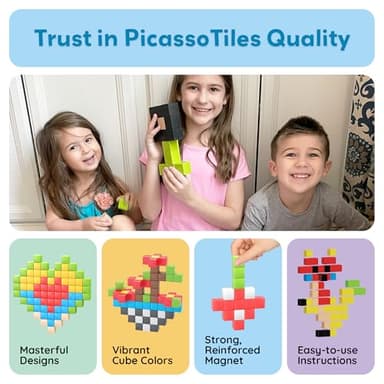 PicassoTiles 108pcs 1” Magnetic Puzzle Cubes Magnet Toys Preschool Construction Building Block Set Sensory Toy Early Education STEM Learning Come with Ideabook for Children Age 3+ Boy Girl PMC108 - Image 9
