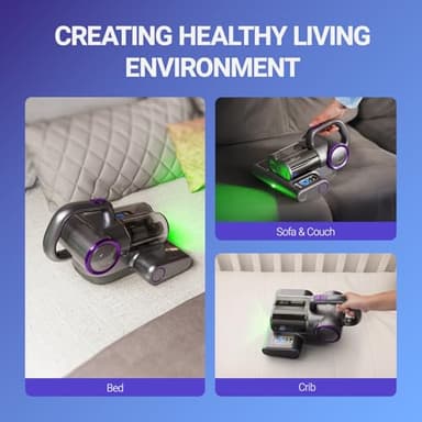 FEPPO Mattress Vacuum Cleaner, 16Kpa Bed Vacuum Cleaner with 253.7nm UV-C Light, 140°F Heat, HEPA Filter & Ultrasonic, Versatile Handheld Vacuums for Bed, Sofa, Couch, Crib(Corded, 500W) - Image 7