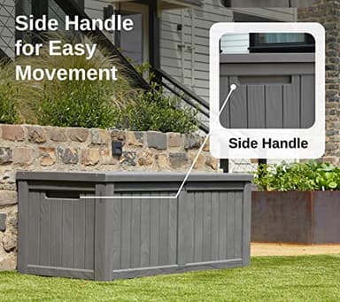 EAST OAK Outdoor Storage Box, 120 Gallon Deck Box with Stainless Steel Rods Large Resin Storage Bin for Patio Cushions, Garden Tools, Waterproof and UV Resistant, Lockable, Grey - Image 7